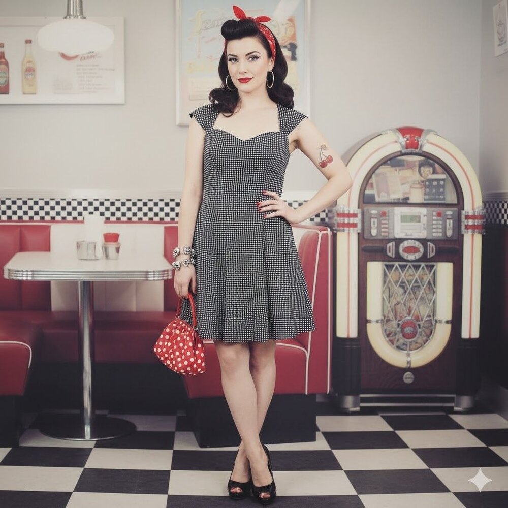 Victorias Secret Black Fit & Flare Dress Size‎ 2 Heart Print Rockabilly Pin Up